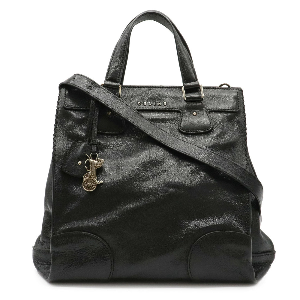 Celine bag shoulder tote Crossbody carriage leather black silver